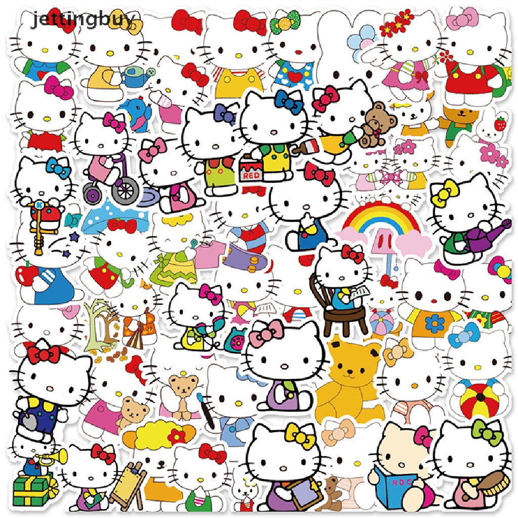 Set 50 miếng dán JETTING chống thấm nước hình Hello Kitty dễ thương dùng làm quà tặng cho bé