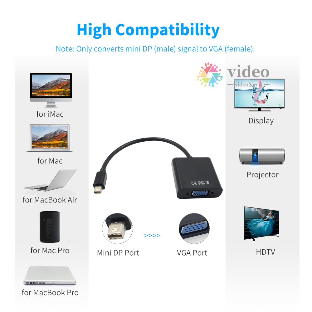 Đầu Chuyển Đổi Mini Dp Sang Vga 1080p Cho Máy Chiếu Dtv Tv Dvd Player Microsoft Surface Pro Thinkpad X Dell Xps