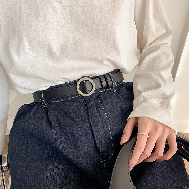 Thắt Lưng Khóa Tròn Màu Bạc Thời Trang Xuân Hè Phong Cách Hàn Quốc Mới
