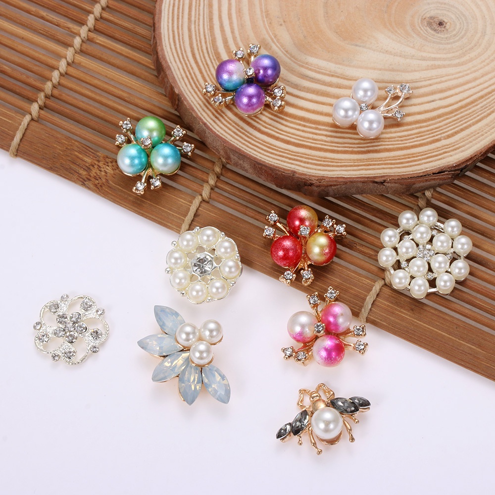 10 Nút may vá thủ công hình con ong/hoa đính ngọc trai xinh xắn dùng làm phụ kiện trang trí đám cưới/quần áo