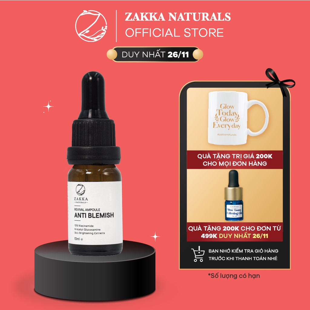 Tinh chất (Serum) Zakka Naturals Revival Ampoule Anti Blemish 10% Niacinamide + NAG 10ml
