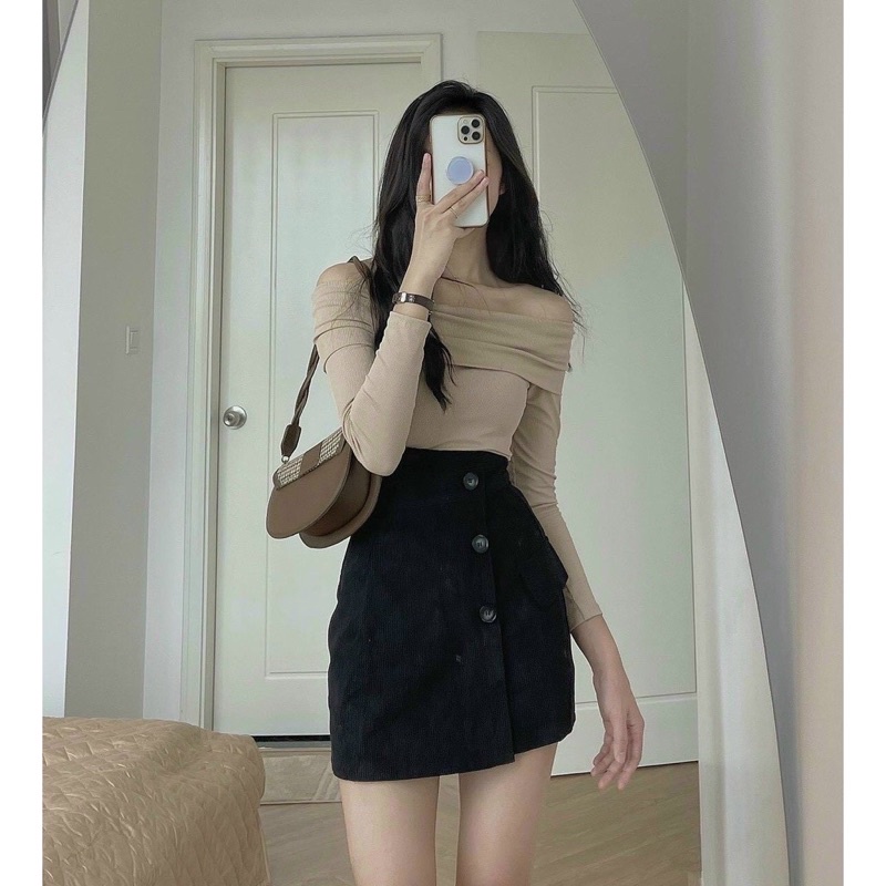 Set áo len tăm trễ vai và váy nhung tăm cạp lệch- Hàng canh SALE | BigBuy360 - bigbuy360.vn