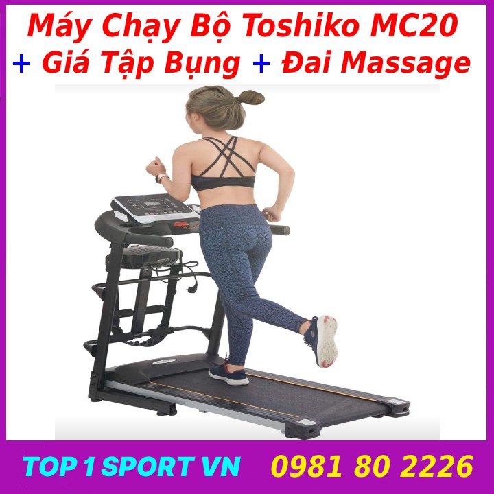 Máy tập chạy bộ điện đa chức năng tại nhà toshiko mc20 tặng đai massage + tạ chân yoga + giá tập bụng, bảo hành 3 năm