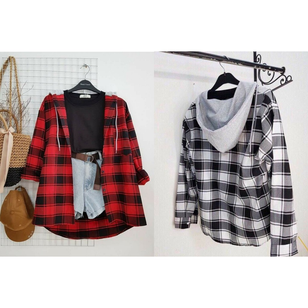 ÁO KHOÁC UNISEX NAM NỮ CẶP NHÓM FORM RỘNG SWAG - ÁO FLANEL SỌC CARO 1
