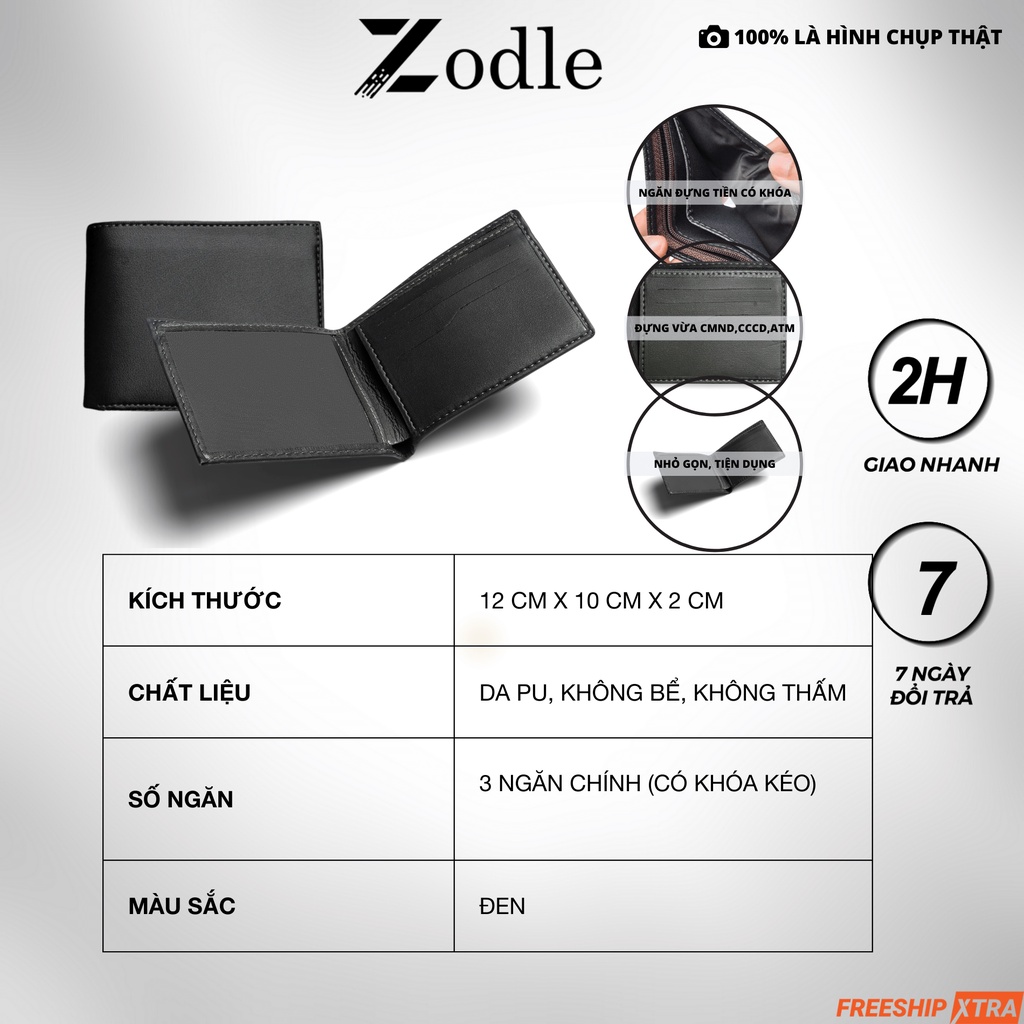 Bóp Ví Da Nam dáng ngang nhiều ngăn cao cấp giá rẻ có khoá kéo siêu bền đẹp thời trang Zodle VN01