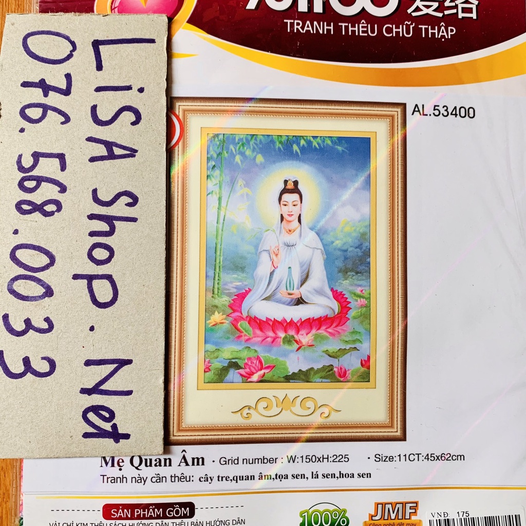 Tranh thêu chữ thập PHẬT QUAN ÂM 53400 (45x62cm) chưa thêu 53400
