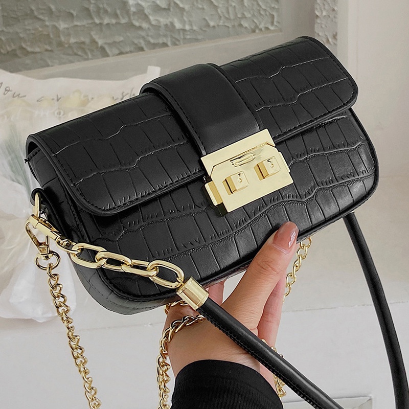 Túi đeo vai IELGY hình vuông cỡ nhỏ họa tiết vân đá phối dây xích kiểu Hàn Quốc thời trang cho nữ