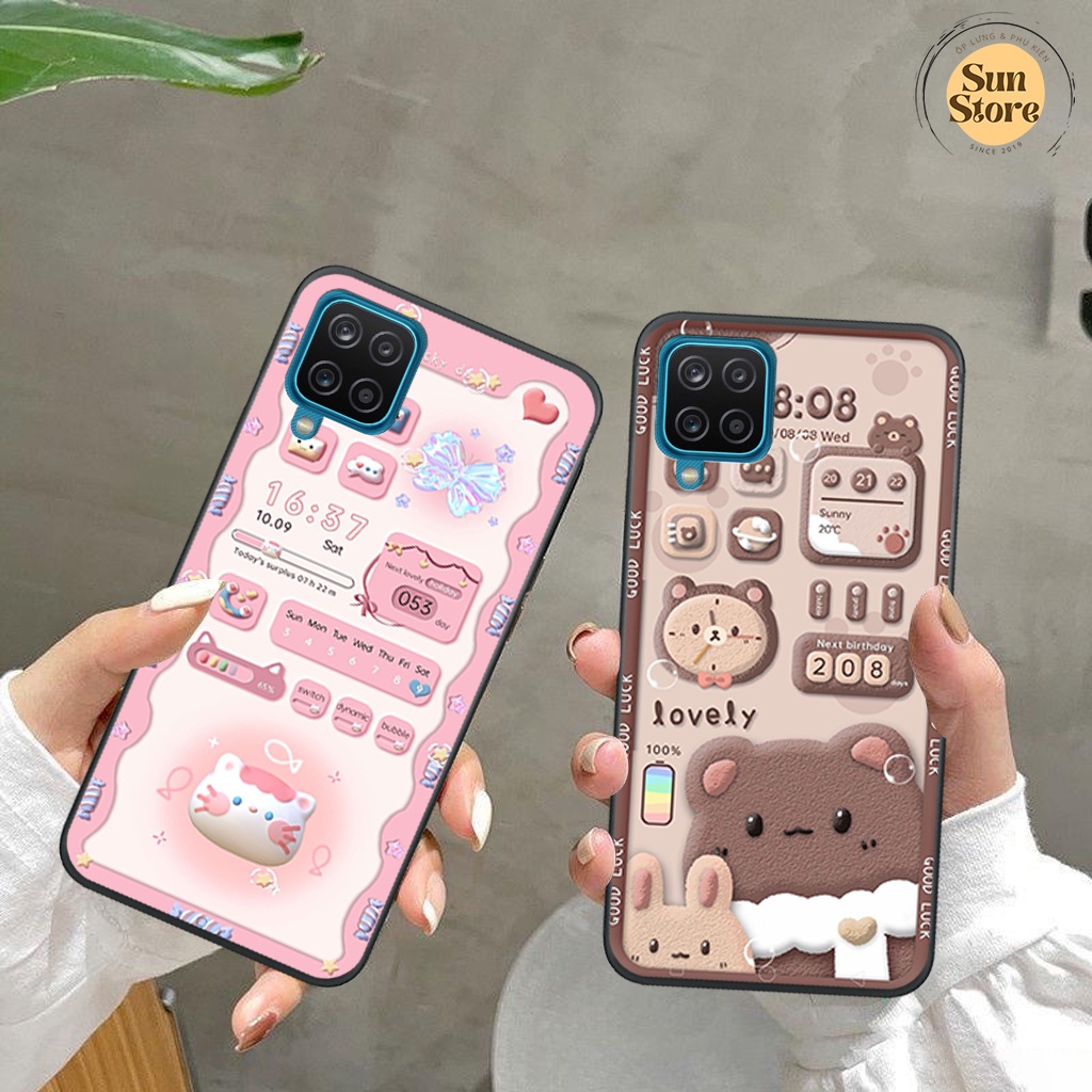 Ốp lưng Samsung A12 - M12 - A22 4G - M22 4G hoạ tiết 3D nền kẻ caro, gấu đáng yêu viền dẻo