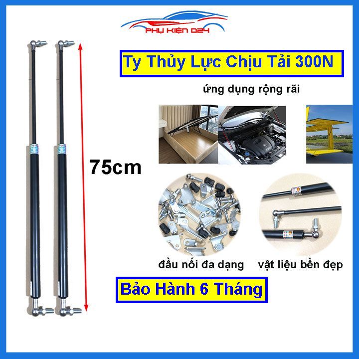 [300N-75cm] Bộ 2 ty thủy lực, ty cốp ô tô thanh chống nâng đẩy chịu tải 300N-30kg dài 75cm