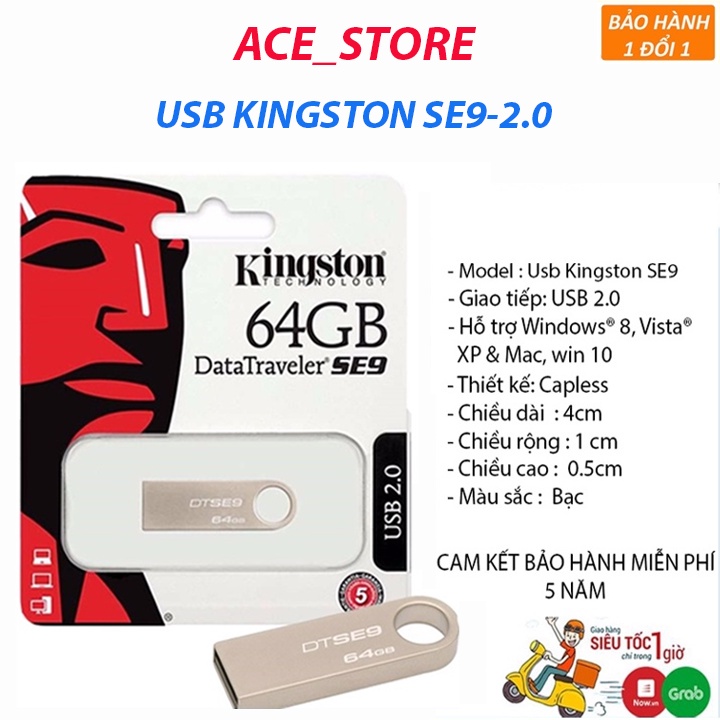 USB Kingston SE9 64Gb/32Gb/16Gb/8Gb/4Gb/2Gb FREESHIP USB chống nước 2.0, Bảo hành 12 tháng