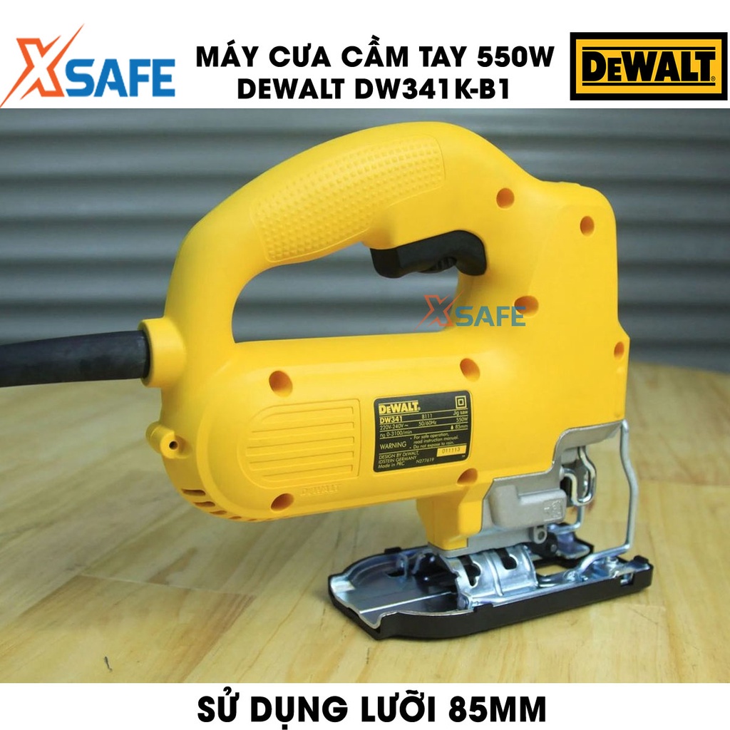 Máy cưa DEWALT DW341K-B1  550W nhiều cấp tốc độ Máy cưa cầm tay DeWalt hộp kim nhôm cao cấp, cưa gỗ 85mm, cưa sắt 10mm