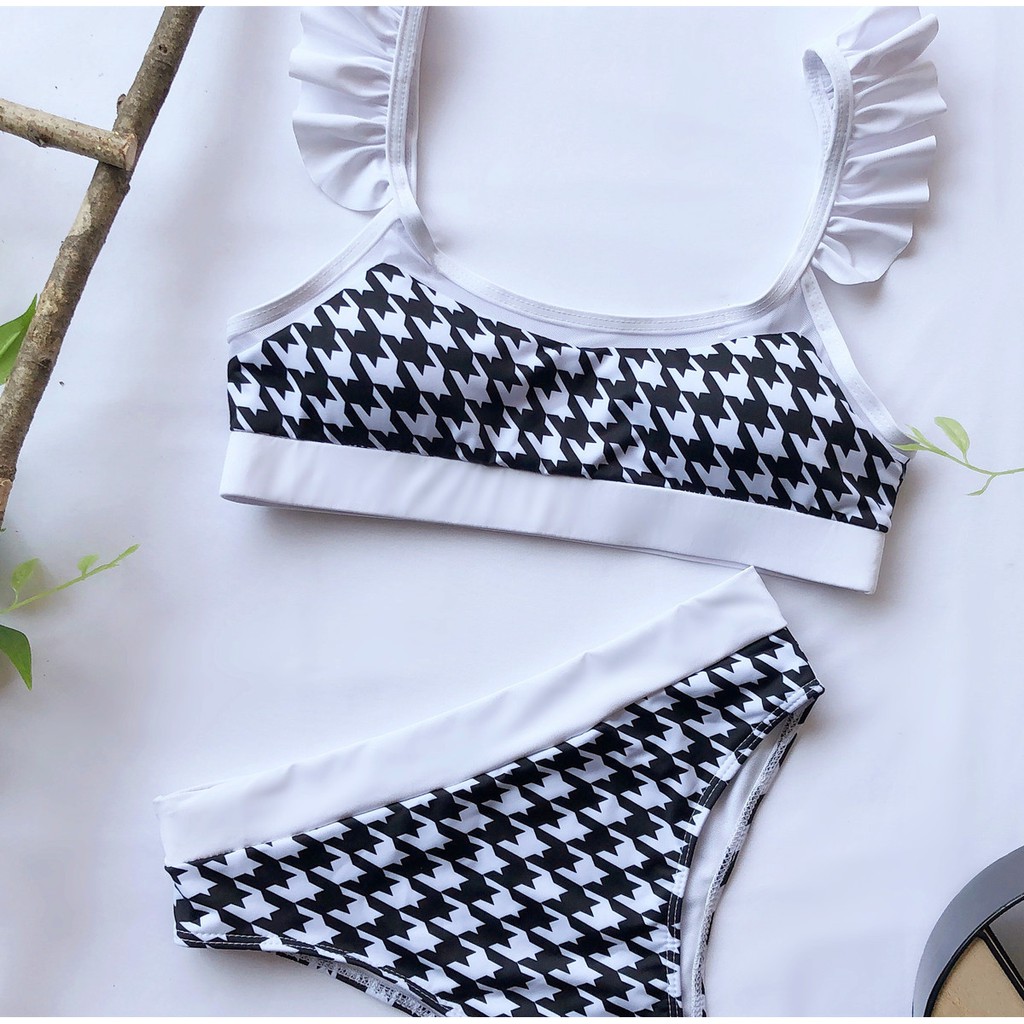 Bộ Bikini Tay Cánh Tiên Họa Tiết Kẻ Ô F26 | BigBuy360 - bigbuy360.vn