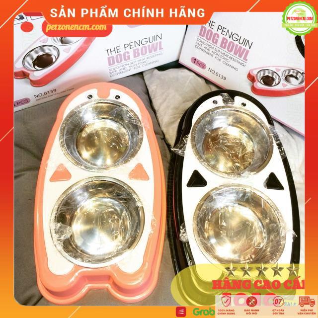 Chén ăn đôi cho chó mèo ️ FREESHIP ️ The Penguin Dog Bowl | vỏ nhựa chén inox | có đệm cao su chống trượt