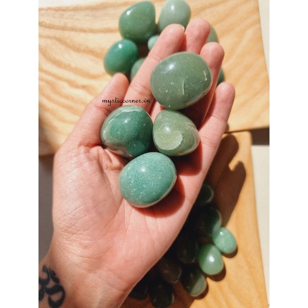 Viên đá thanh tẩy, đá thach anh Xanh Green Aventurine, đá phong thủy dùng trong Tarot, Reiki, Thiền Định