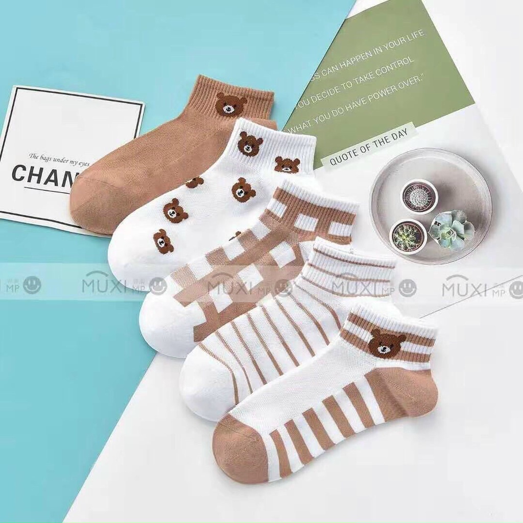Set tất cổ ngắn, tất gấu cổ ngắn dệt kim siêu cute TN.309