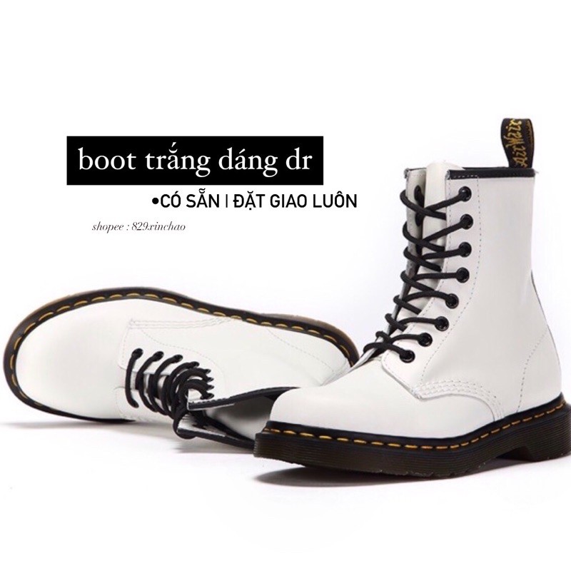 sẵn/ Boot Dr trắng 🖤 giày da martins 🤪Giày trắng cao cổ đế thấp, chất da trắng mịn (ĐẶT GIAO LUÔN)