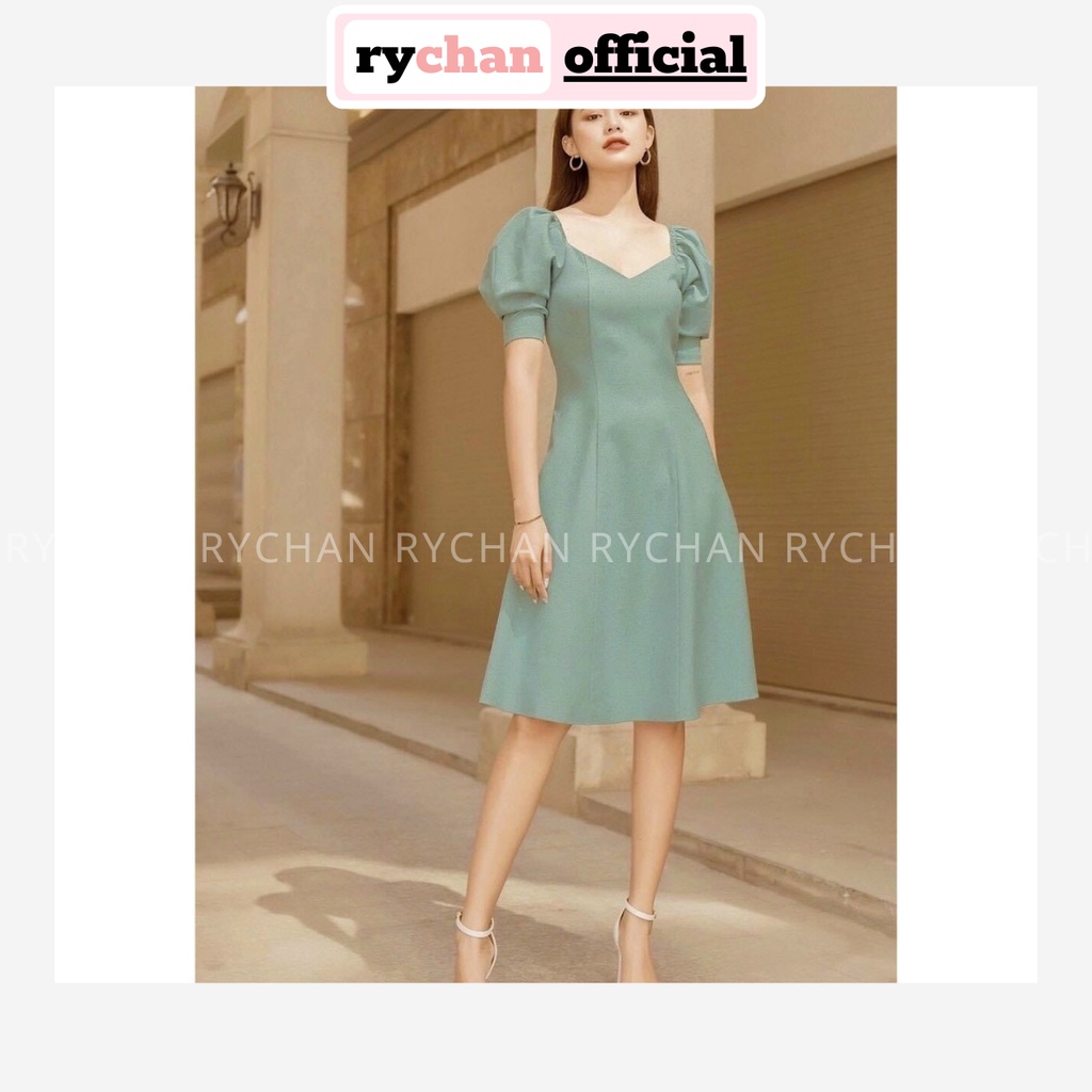Đầm Xòe Cổ V Tay Phồng Vai Nhún Bẹt Vai [Ảnh Thật Cuối] - DX0037