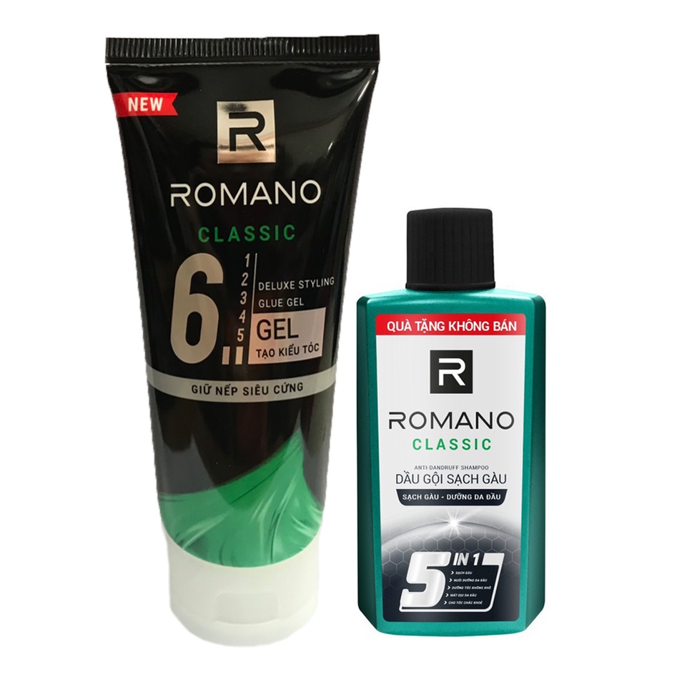 Gel Tạo kiểu tóc giữ nếp siêu cứng Romano Classic 150g tặng kèm dầu gội (hoặc sữa tắm)Romano 60g