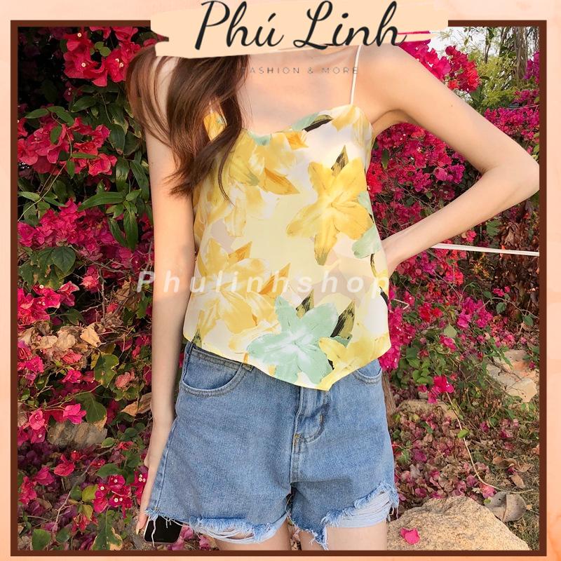 MS534 Áo 2 dây yếm chiffon hoa thắt nơ hở lưng