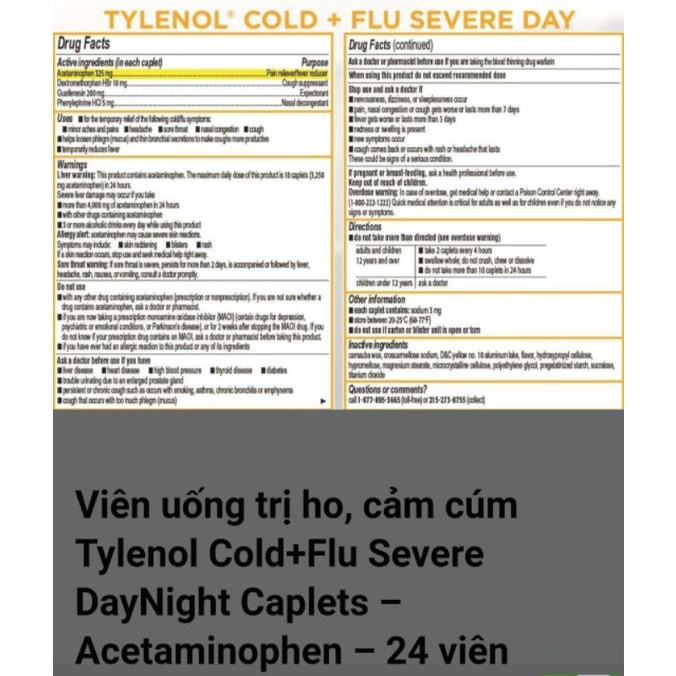 [Chính hãng Mỹ] Viên Tyl.enol cold - flu 16viên ngày &amp; 8 viên đêm