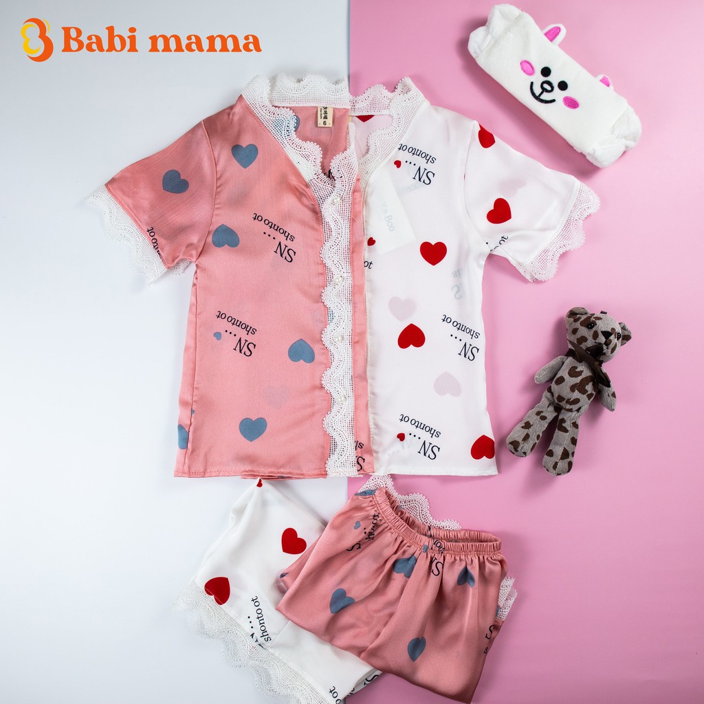 Bộ Ngủ Pijama Lụa Satin Tay Ngắn Siêu Xinh Cho Bé Gái BN22