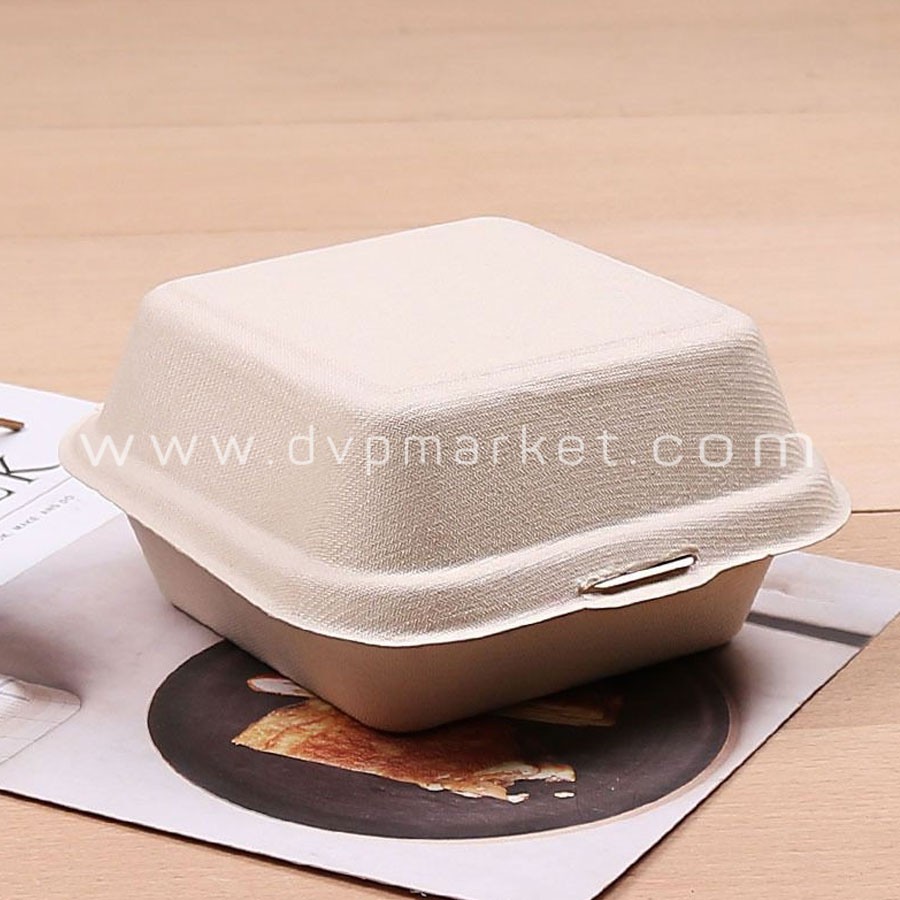 Set 50 hộp bã mía đựng bánh, đựng đồ ăn kích thước 15.3*15.3*8cm