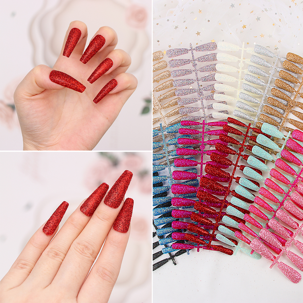 (Hàng Mới Về) Set 24 Móng Tay Giả Lấp Lánh Thời Trang Cho Nữ Sushen