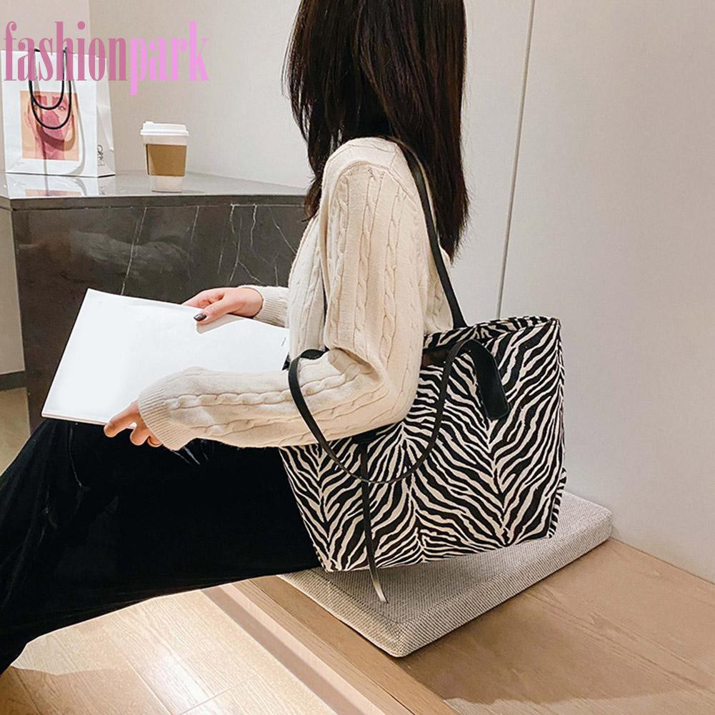 Retro Plaid Zebra Top-handle Bag Women Casual Canvas Shoulder Totes Clutch