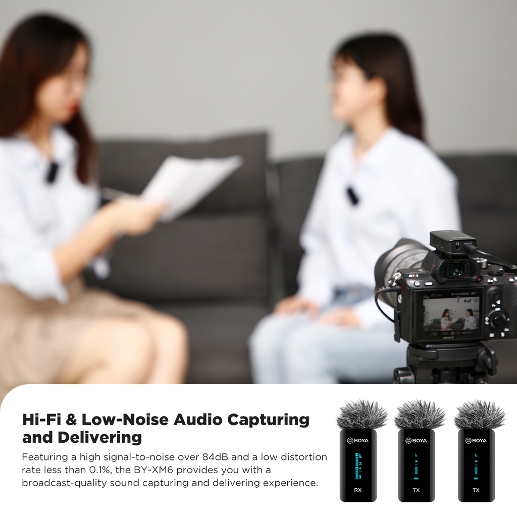 Bộ Micro BOYA BY-XM6 K2 Không Dây 2.4GHz Chuyên Nghiệp Kèm Hộp Sạc
