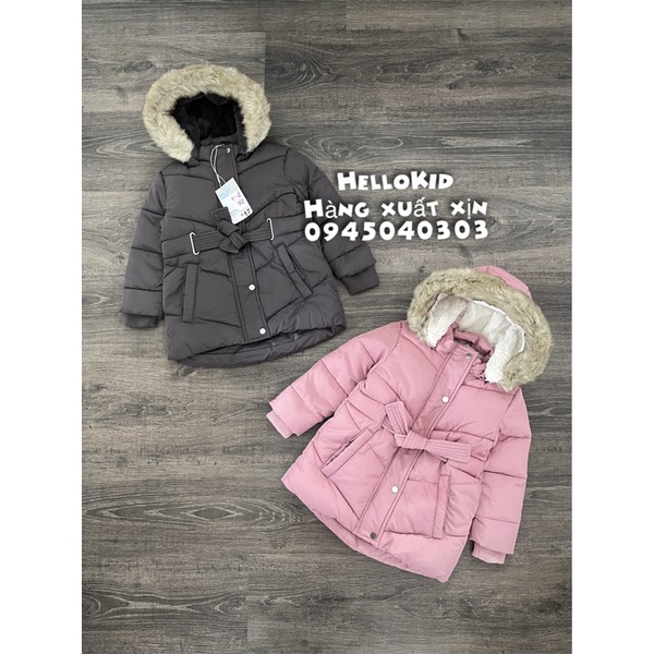 Áo khoác parka phao buộc eo PRIMA mũ lông tháo rời