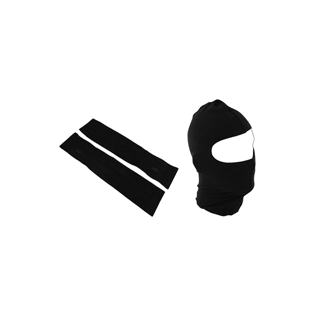 Combo Găng Tay Chống Nắng Hở Ngón Và Khăn Trùm Ninja Đen Trơn