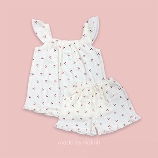 Bộ ngủ nữ 2 dây chất vải xô muslin họa tiết dễ thương Halinhclothings