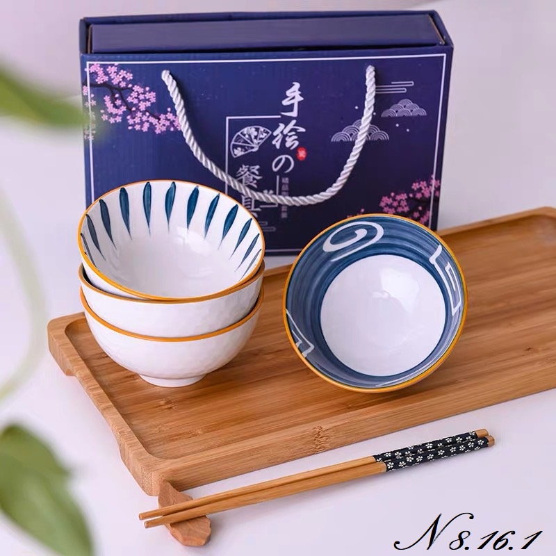 Chén Cơm / Bát Cơm / Bát đĩa Nhật, bát cơm Nhật bộ 6 chiếc , bát ăn cơm Nhật Bản họa tiết trong lòng 8.16.1