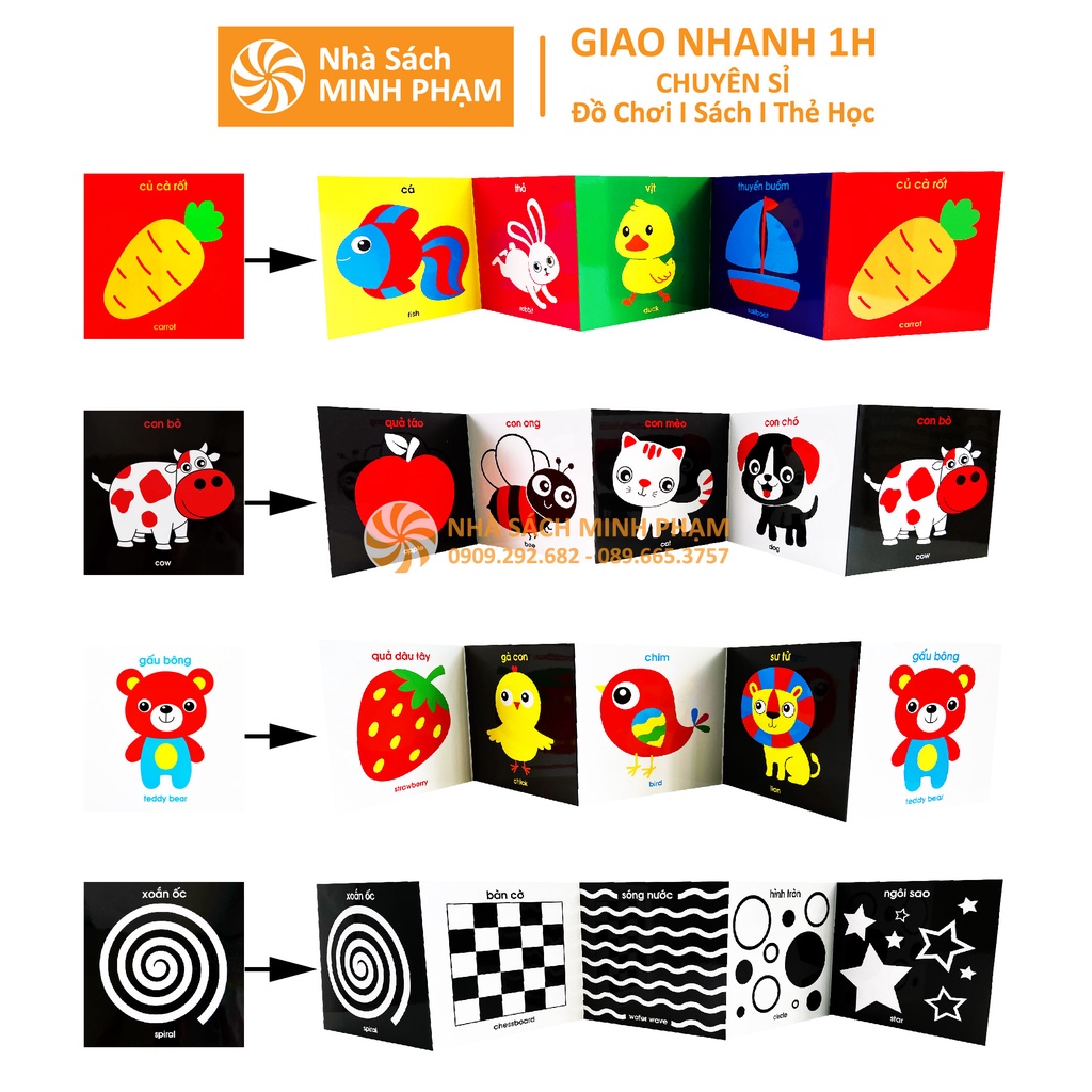 Sách - Bộ thẻ Flash card kích thích thị giác cho trẻ sơ sinh zic zắc - Song ngữ Anh Việt - Gồm 40 thẻ
