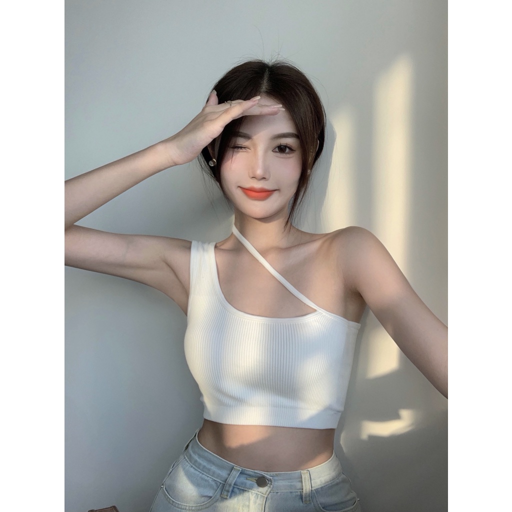 QKOOLE  Áo crop top Hai Dây Màu Sắc Đơn Giản Thời Trang Hàn Quốc Cho Nữ