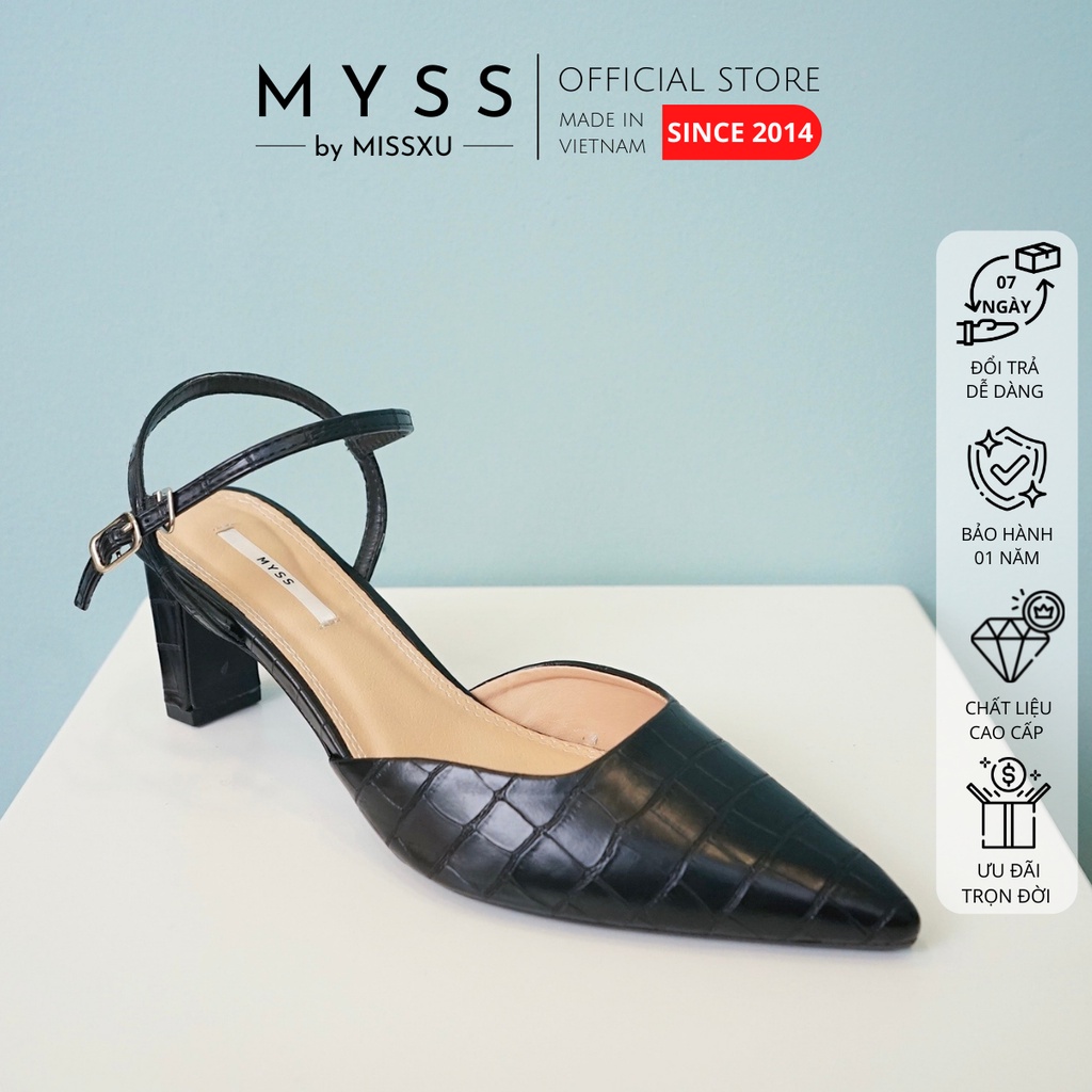 Giày nữ mũi nhọn gót trụ dẹp 7cm phối quai cài thời trang MYSS - CG208