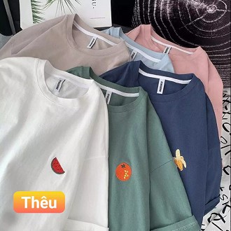 Áo thun nữ form rộng tay lỡ unisex LOGO TRÁI CÂY Freesize 40 - 70kg áo thun nam form rộng tay lỡ, áo phông nữ form rộng