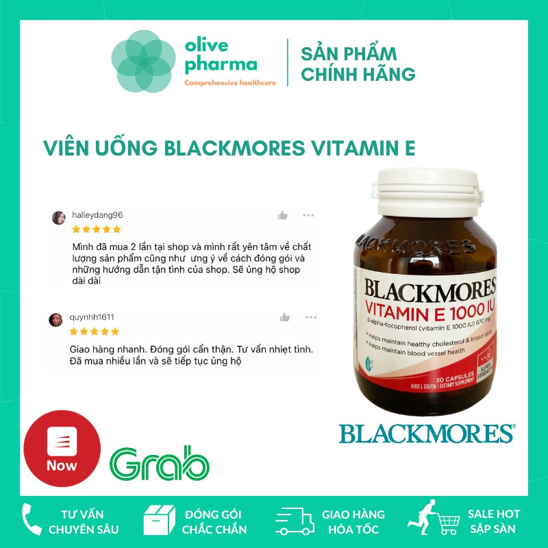 Viên uống Natural Vitamin E 1000IU Blackmores 30 viên Hỗ Trợ Làm Đẹp Da , Giúp Tim Khỏe Mạnh, Làm Chậm Oxy Hóa