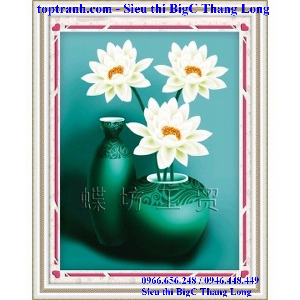 Tranh thêu chữ thập bình hoa sen trắng A878 (chưa thêu)