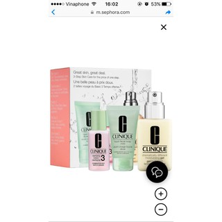 Set 3 bước dưỡng da clinique great skin, great deal set for combination oily skin