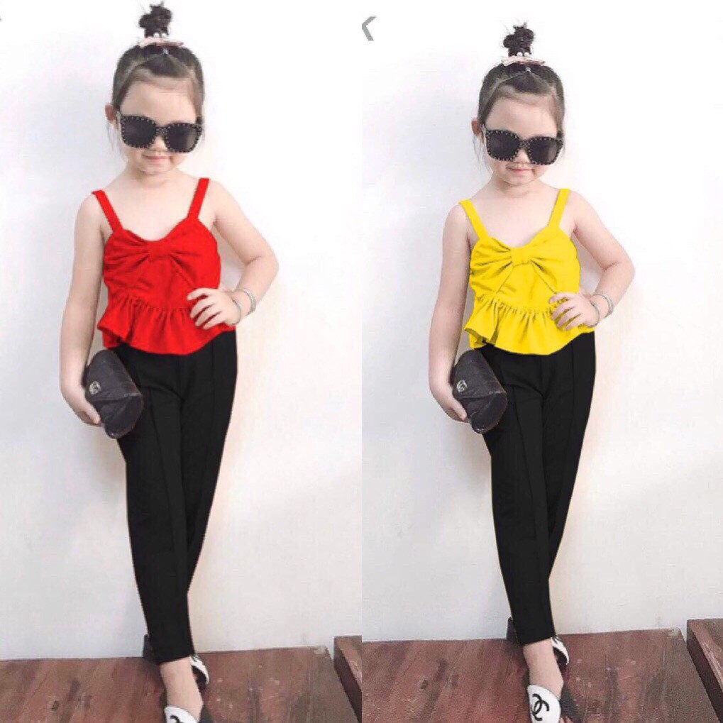 11-33KG: BỘ áo 2 dây nơ trước kèm quần umi xịn xò - B2DNQN