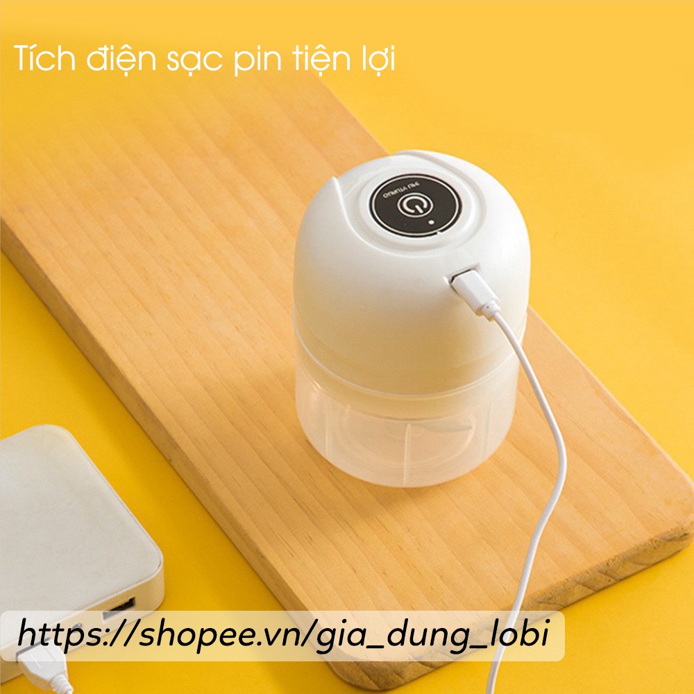 Máy xay tỏi ớt xay thịt mini cầm tay 3 lưỡi sạc điện cổng USB dung tích 250ml