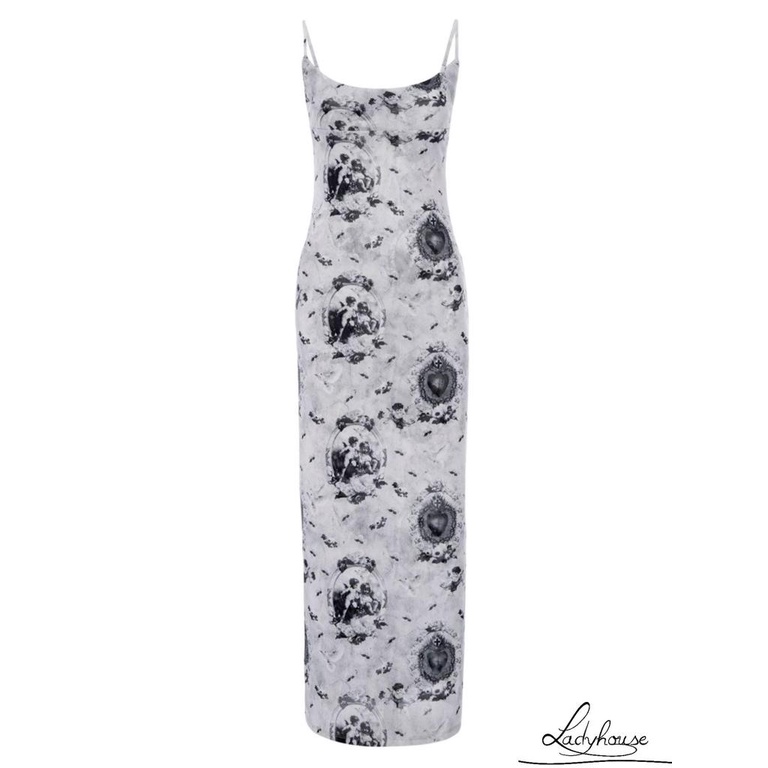 Đầm Hai Dây Ôm Dáng Xẻ Tà In Họa Tiết Thiên Thần Dành Cho Nữ Đi Tiệc Bãi Biển