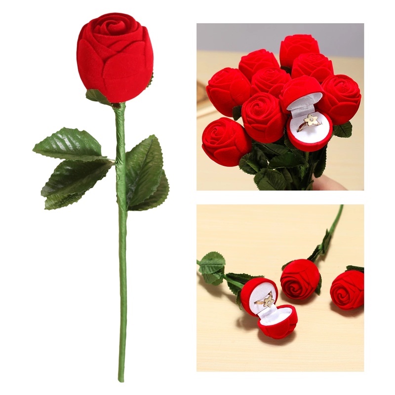 Hộp đựng nhẫn/ dây chuyền/ hoa tai kiểu dáng nhánh hoa hồng 3D lãng mạn cho lễ đính hôn/ đám cưới/ lễ tình nhân