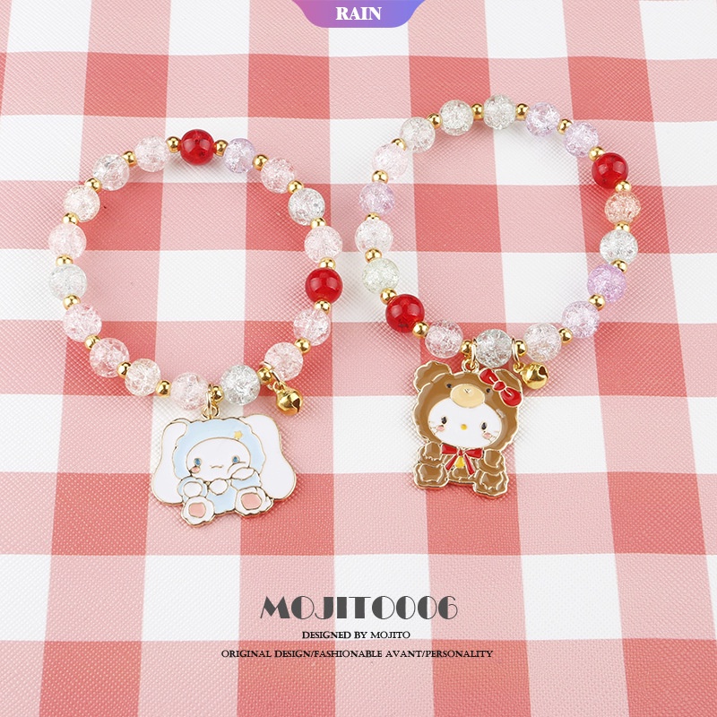 Sanrio Vòng Tay Xâu Hạt Pha Lê Mặt Hình Mèo Hello Kitty / Melody / Cục Bông Đáng Yêu Dành Cho Nữ