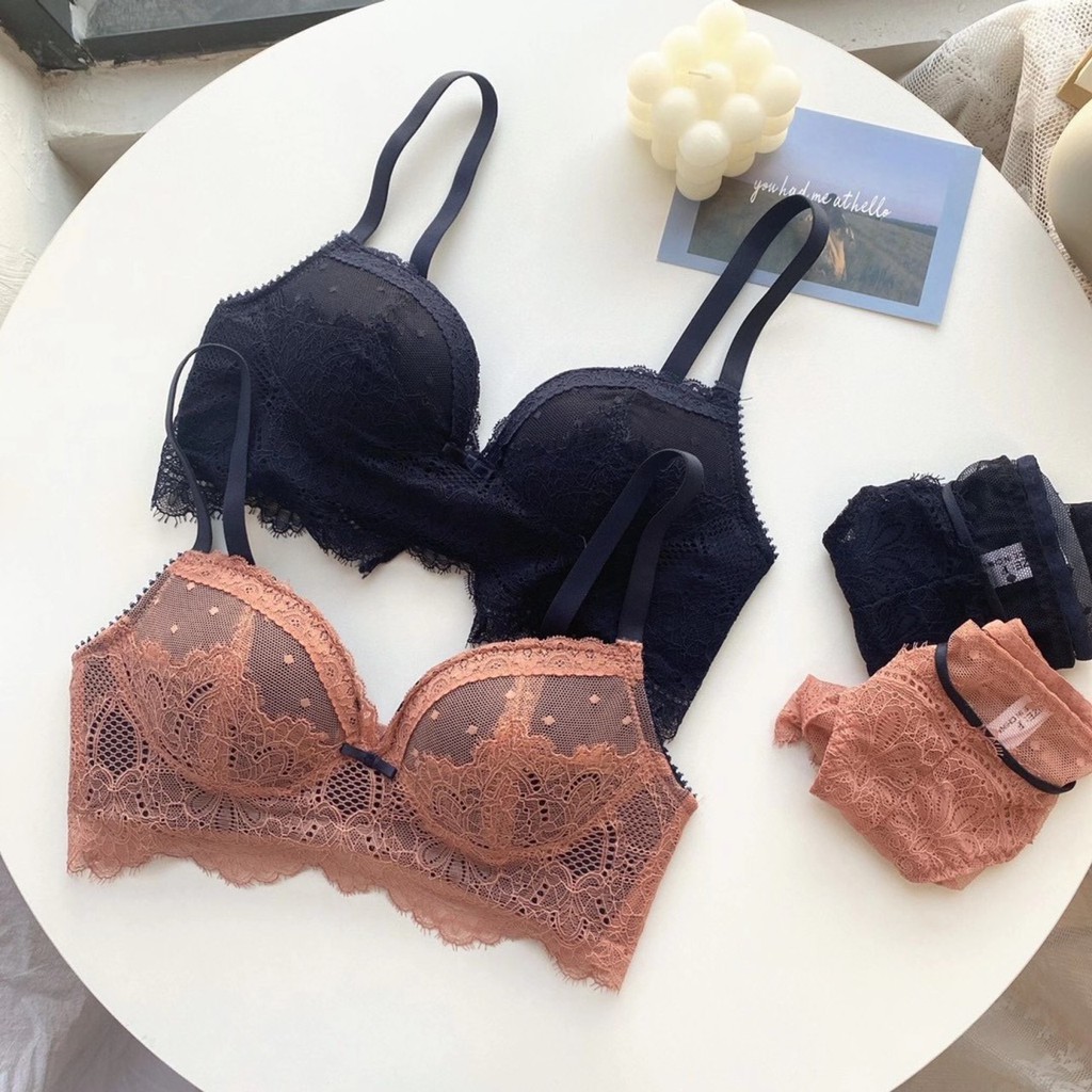 [HÀNG CAO CẤP] Set bộ đồ lót ren dây vai đính nơ | BigBuy360 - bigbuy360.vn