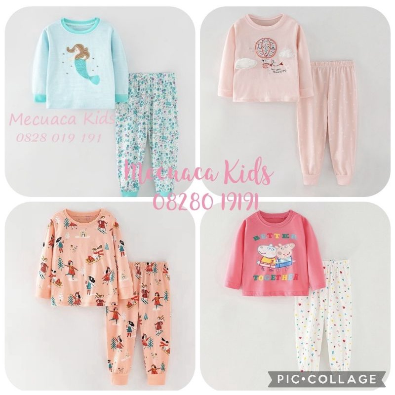 Bộ ngủ dài tay mặc nhà thu đông Malwee nàng tiên cá/peppa/khinh khí cầu/trượt tuyết cho bé gái