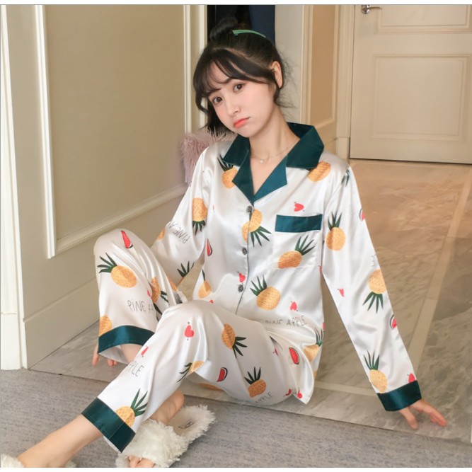 Đồ Mặc Nhà Pijama Lụa Dài Tay Chất Đẹp Hàng Quảng Châu Cao Cấp