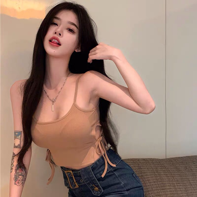 Áo yếm croptop JUCO thắt eo, croptop hai dây hở lưng ôm body, áo hai dây sexy