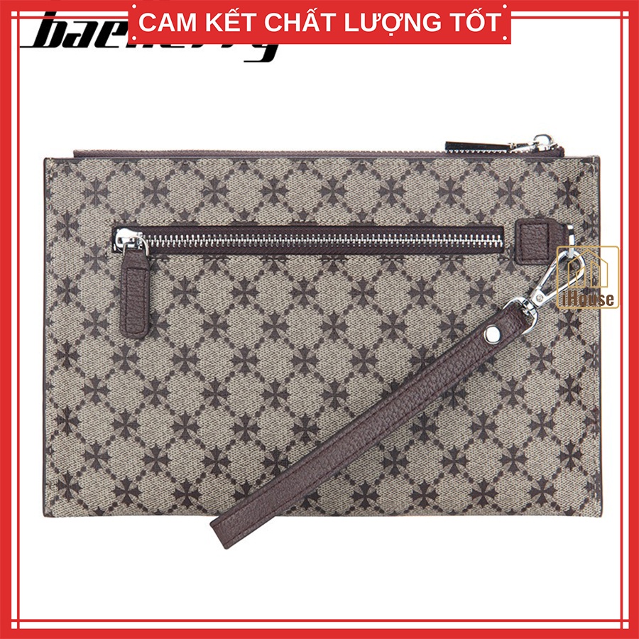 Clutch cầm tay nam nữ cao cấp Baellerr.y size cỡ to dẹp, Ví dài cầm tay nam nữ da màu nâu đẹp và sang trọng